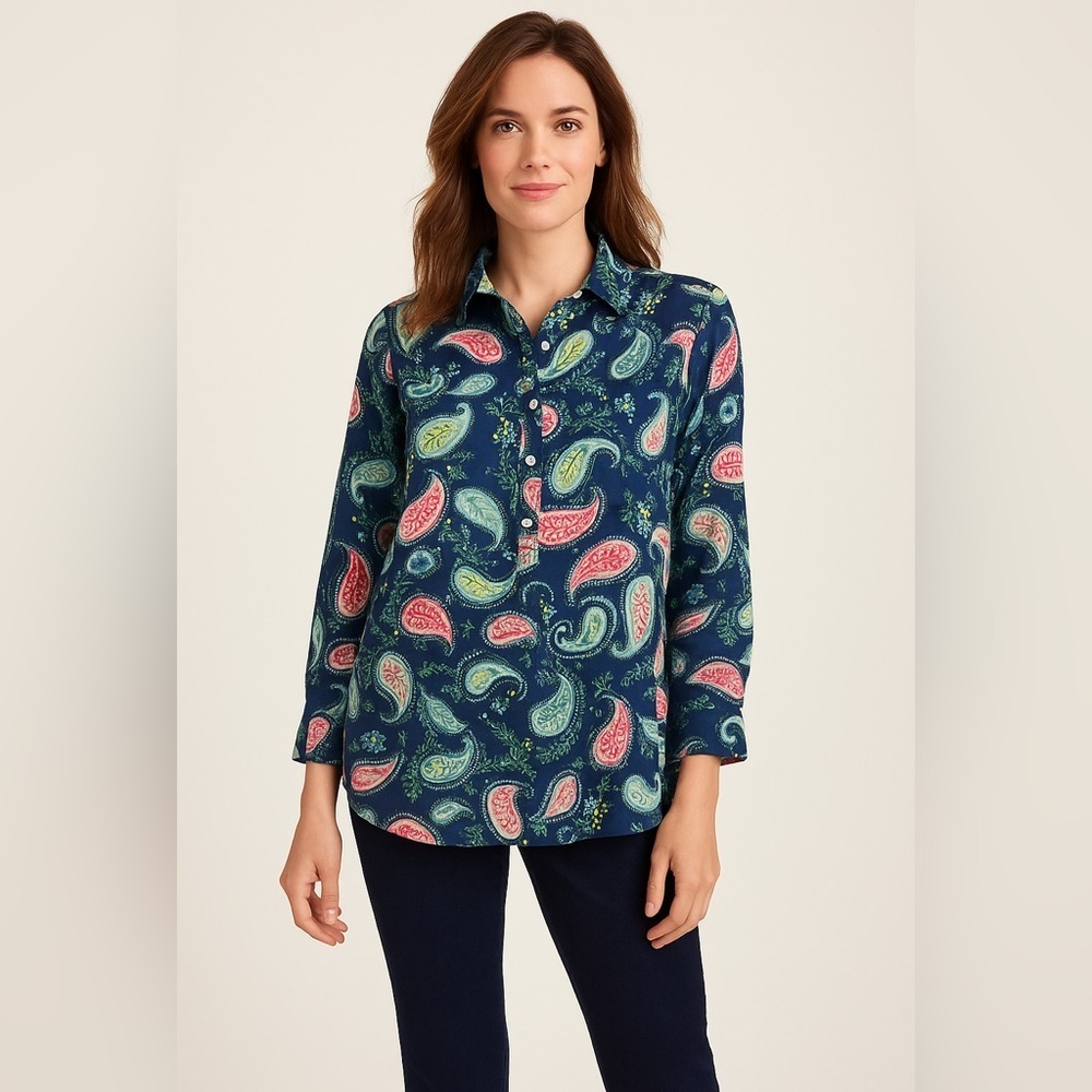 Talbots Button Down Shirt - Navy and Mint - Picture 6 of 12